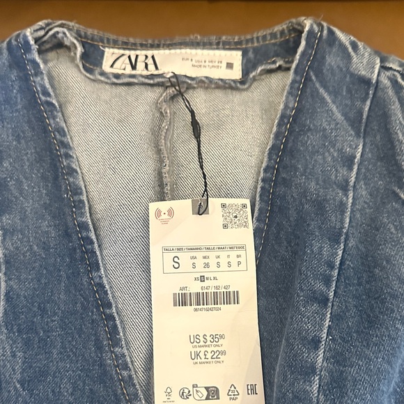 Zara Classic Blue Denim Vest NWT - Picture 2 of 4